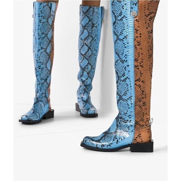 Ganni Shoes - GANNI snakeprink knee-high boots two tones blue brown sz 39 US 9